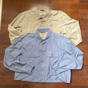 Simms Mens Size Large Vented Fishing Shirts Lot of 2 Beige & Blue Outdoor Button